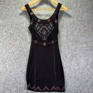 Free People Song of South Bodycon Mini Dress Boho Cutout Embroidered Aztec Sz XS